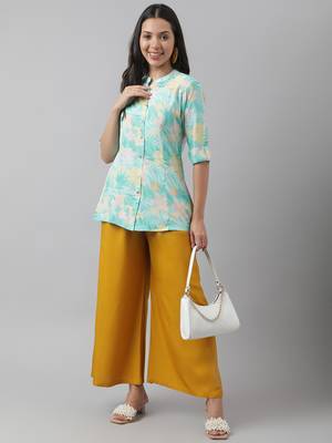 Sea-green printed viscose rayon tunics 5