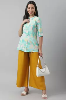 Sea-green printed viscose rayon tunics