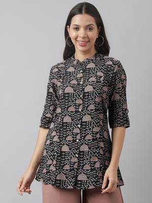 Black printed viscose rayon tunics 1