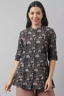 Black printed viscose rayon tunics