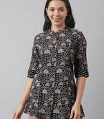 Black printed viscose rayon tunics