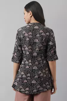 Black printed viscose rayon tunics