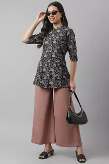 Black printed viscose rayon tunics