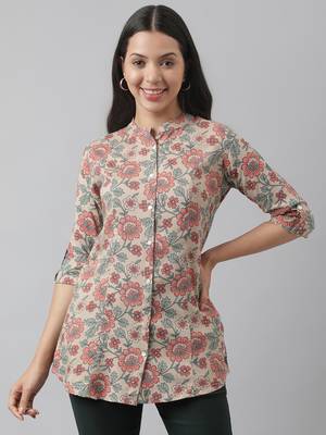 Beige printed viscose rayon tunics 1