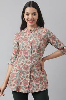 Beige printed viscose rayon tunics