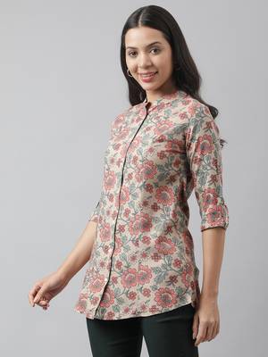 Beige printed viscose rayon tunics 3
