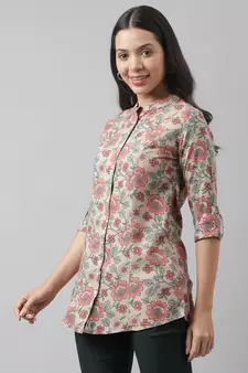 Beige printed viscose rayon tunics