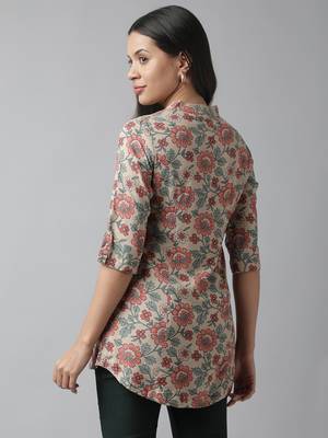 Beige printed viscose rayon tunics 4