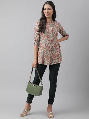 Beige printed viscose rayon tunics 5