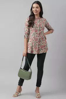 Beige printed viscose rayon tunics