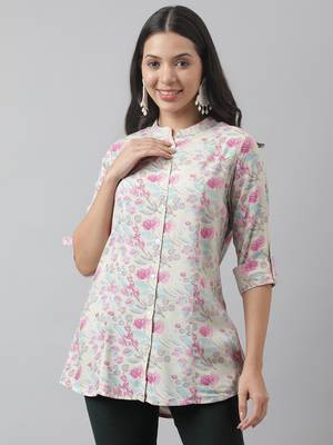 Cream printed viscose rayon tunics 1