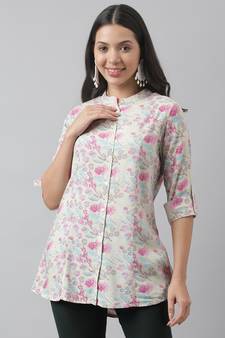 Cream printed viscose rayon tunics