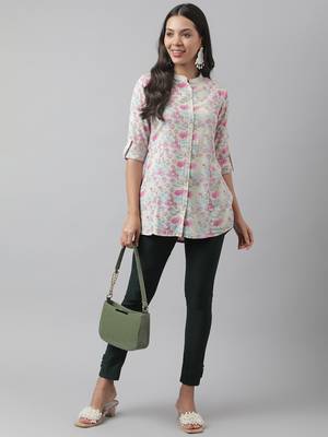 Cream printed viscose rayon tunics 5
