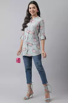Grey printed viscose rayon tunics