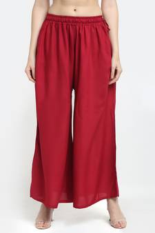 TAG 7 WOMEN MAROON EXCESS FLARED RAYON PALAZZO