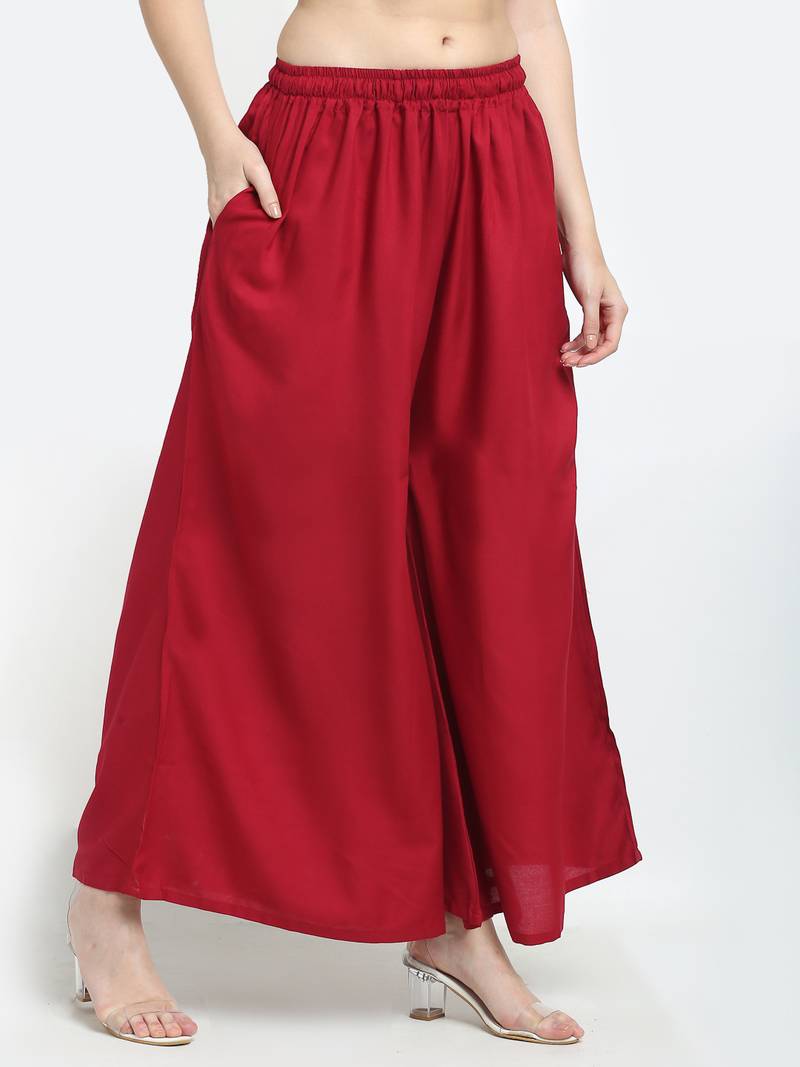 TAG 7 WOMEN MAROON EXCESS FLARED RAYON PALAZZO