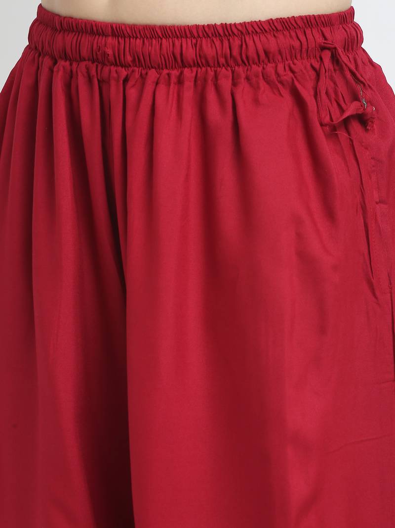 TAG 7 WOMEN MAROON EXCESS FLARED RAYON PALAZZO