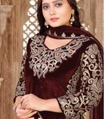 maroon color Velvet Embroidered Suit Set Dress Material 