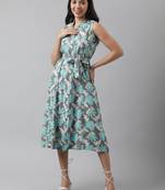 Grey printed viscose rayon long-dresses