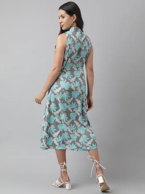 Grey printed viscose rayon long-dresses 3