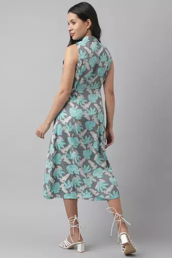 Grey printed viscose rayon long-dresses