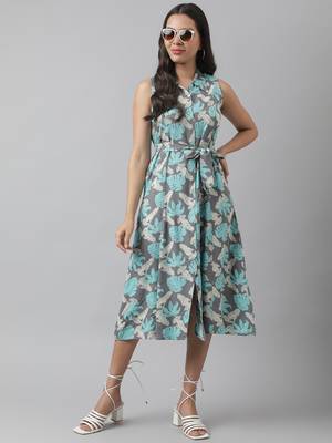 Grey printed viscose rayon long-dresses 4