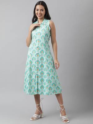 White printed viscose rayon long-dresses 1