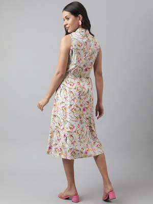 Cream printed viscose rayon long-dresses 4