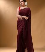 Maroon Cotton Handspun Soft Saree With Pompom
