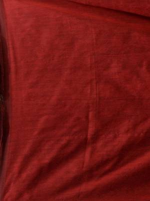 Red Cotton Handspun Soft Saree With Pompom 5