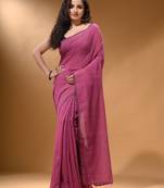 Lavender Cotton Handspun Soft Saree With Pompom