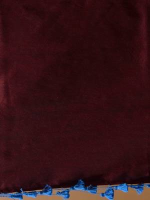 Maroon And Sapphire Blue Half N Half Cotton Handspun Soft Saree With Pompom 5