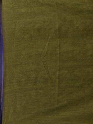 Sap Green And Royal Blue Half N Half Cotton Handspun Soft Saree With Pompom 5