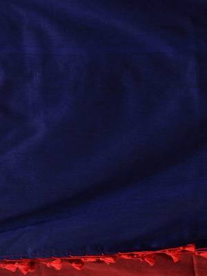 Red Cotton Handspun Soft Saree With Contrast Blue Pallu 5