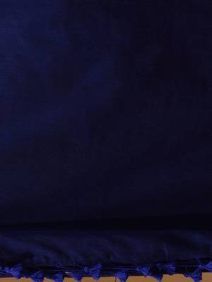 Midnight Blue Cotton Handspun Soft Saree With Pompom 5
