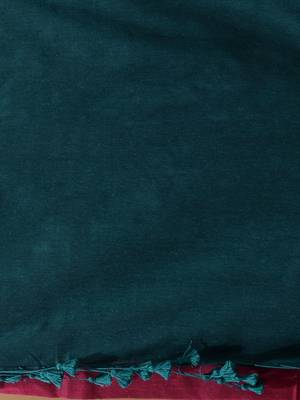Magenta Cotton Handspun Soft Saree With Contrast Teal Pallu 5