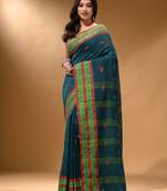 Teal Cotton Handspun Soft Saree With Nakshi Border