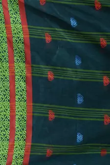 Teal Cotton Handspun Soft Saree With Nakshi Border