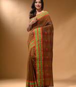 Ochre Yellow Cotton Handspun Soft Saree With Nakshi Border