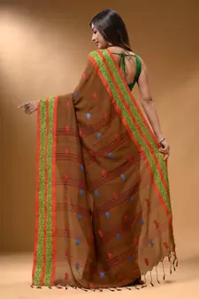Ochre Yellow Cotton Handspun Soft Saree With Nakshi Border