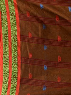 Ochre Yellow Cotton Handspun Soft Saree With Nakshi Border 5