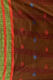 Ochre Yellow Cotton Handspun Soft Saree With Nakshi Border