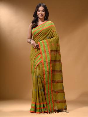 Mustard Cotton Handspun Soft Saree With Nakshi Border 1