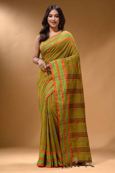 Mustard Cotton Handspun Soft Saree With Nakshi Border