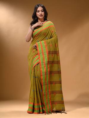 Mustard Cotton Handspun Soft Saree With Nakshi Border 2