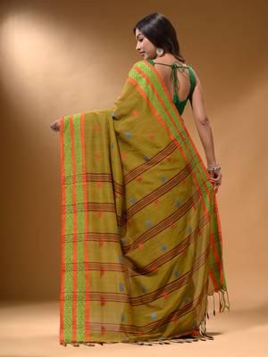 Mustard Cotton Handspun Soft Saree With Nakshi Border 4