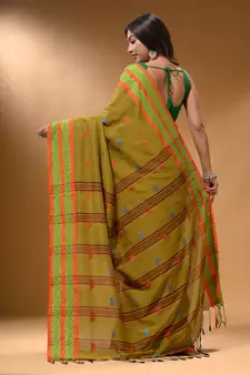 Mustard Cotton Handspun Soft Saree With Nakshi Border