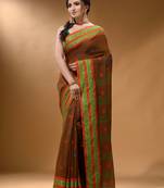 Dark Ochre Cotton Handspun Soft Saree With Nakshi Border