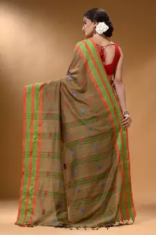 Beige Cotton Handspun Soft Saree With Nakshi Border
