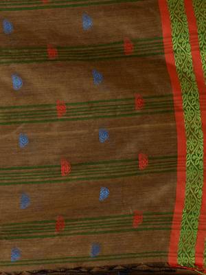 Beige Cotton Handspun Soft Saree With Nakshi Border 5